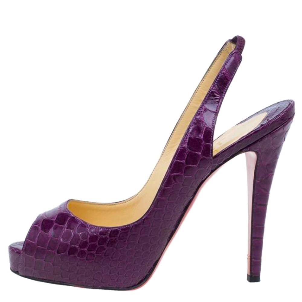 Christian Louboutin “No Prive” Python - Purple Slingback Sandal Pump Heel - Picture 2 of 14